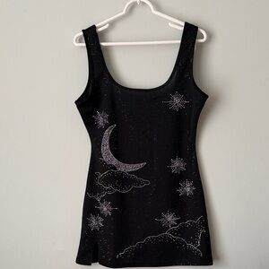 Black Crystal Moon & Stars Embellished Tank Dress